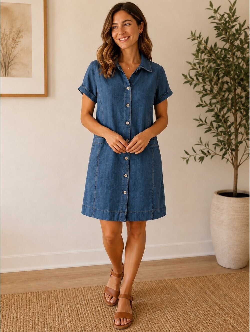 CABI Piece Of Cake Dress  Small Denim Blue Classic  Shirtdress Button #6580